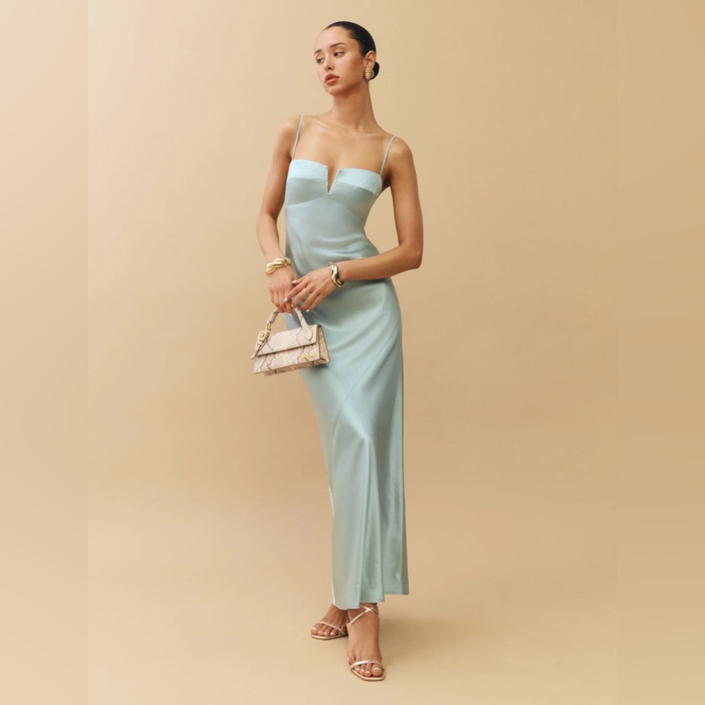 Reformation Brie Silk Dress Aquamarine
